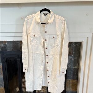 Frye Women's Cream Denim Jacket/Dress with side pockets. Size L. 100% cotton.NEW